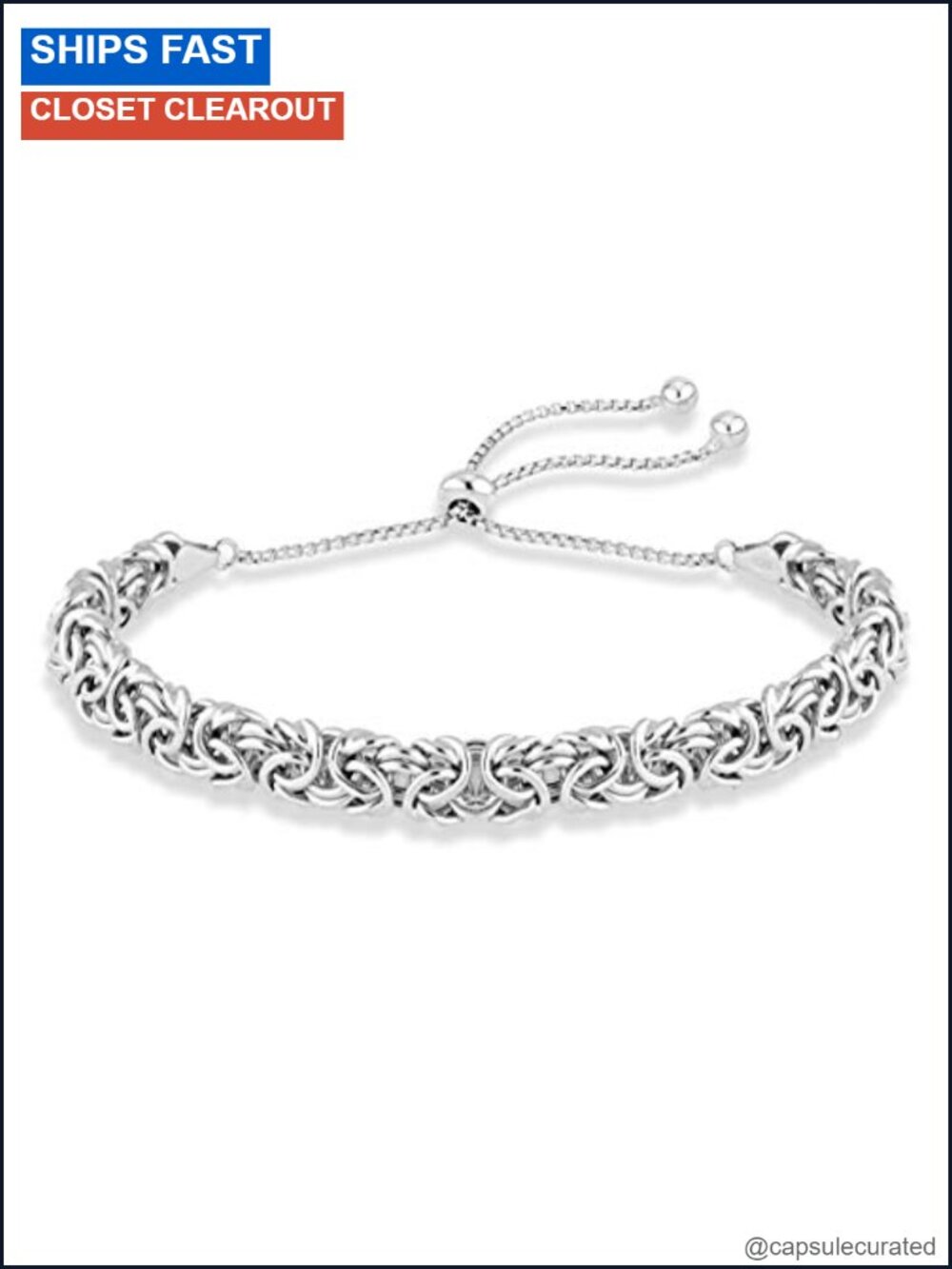925 Sterling Silver Byzantine Bolo Bracelet Adjustable Italian Handmade
